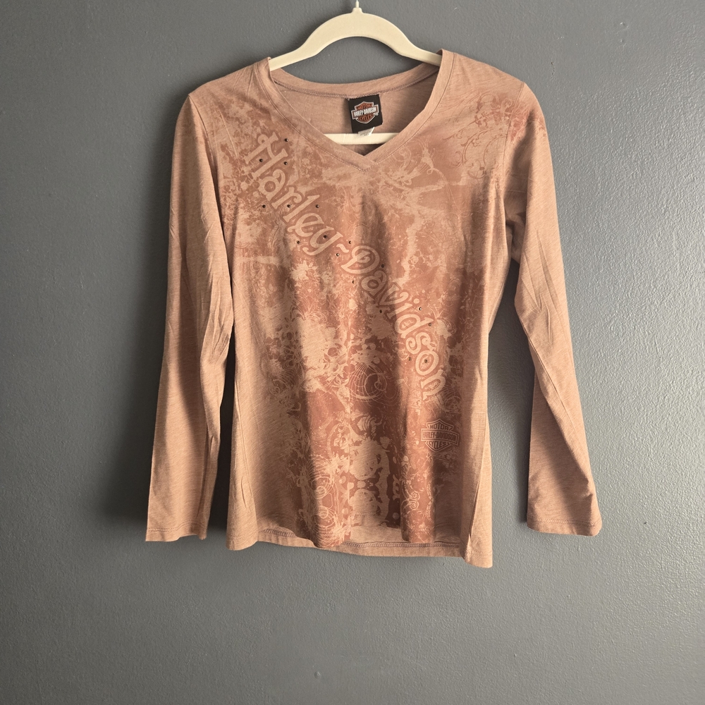 Harley-Davidson Women's Tan Y2K Long Sleeve Top Large